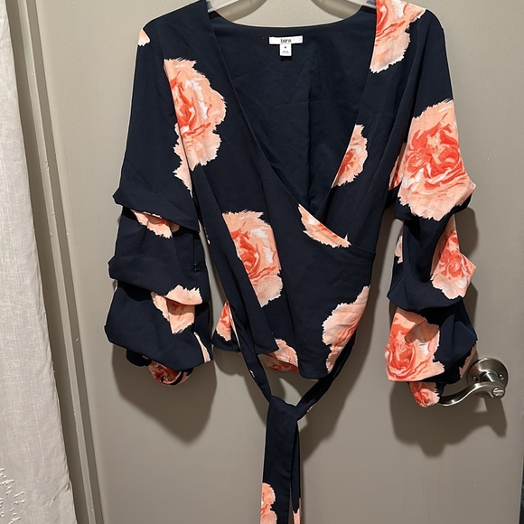 Bar III Pink and Blue Ruffled Wrap Blouse Sz Med new - Picture 6 of 11